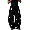 image:imageAelfric Eden Baggy Wide Leg Sweatpants Flower Embroidery Casual Y2K Elastic Drawstring Lantern Barrel Lounge Trouser PantsBlack