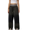 image:imageAelfric Eden Double Waist Washed Baggy Sweatpants Loose Wide Leg Plaid Patchwork Casual Pants with PocketsDark Grey