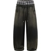 image:imageAelfric Eden Double Waist Washed Baggy Sweatpants Loose Wide Leg Plaid Patchwork Casual Pants with PocketsDark Grey
