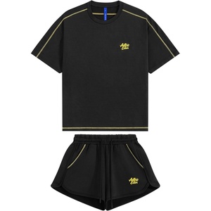 image:imageAelfric Eden Cloud Oversized Sweat Set for women 2 Piece Shorts Sets 2026 Summer Casual Loose Short Sleeve MatchingBlack