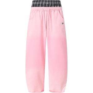 image:imageAelfric Eden Double Waist Washed Baggy Sweatpants Loose Wide Leg Plaid Patchwork Casual Pants with PocketsPink