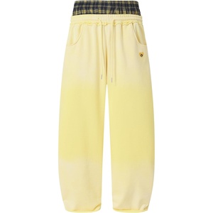 image:imageAelfric Eden Double Waist Washed Baggy Sweatpants Loose Wide Leg Plaid Patchwork Casual Pants with PocketsYellow